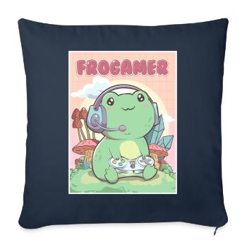 Cottagecore Esthétique Kawaii Frog Gamer Frogamer G - Housse de coussin décorative 45 x 45 cm - bleu marine - Devant