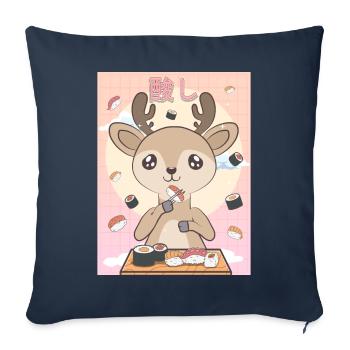 Esthétique japonaise Mignon Kawaii Deer Sushi Gesch - Housse de coussin décorative 45 x 45 cm - bleu marine - Devant