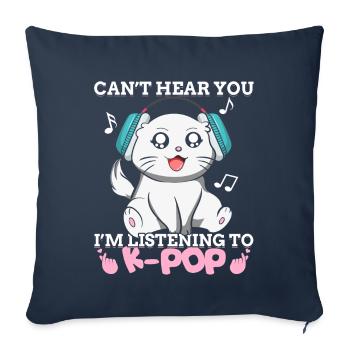 Kpop Kawaii Cat J’écoute de la musique K-pop Ges - Housse de coussin décorative 45 x 45 cm - bleu marine - Devant