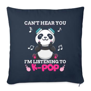 Kpop Kawaii Panda Bear J’écoute de la musique K-pop - Housse de coussin décorative 45 x 45 cm - bleu marine - Devant