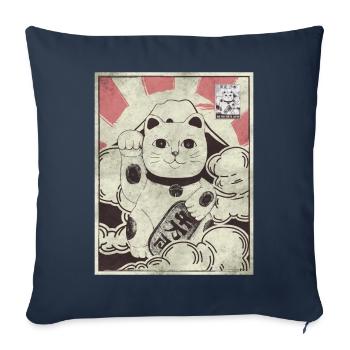 Esthétique japonaise Maneki Neko Cat timbre-poste - Housse de coussin décorative 45 x 45 cm - bleu marine - Devant