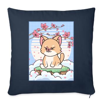 Japanese Aesthetic Kawaii Katze Kirschblüte Gesche - Sofakissenbezug 45 x 45 cm - Navy - Vorne