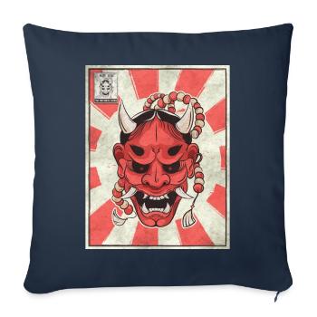 Timbre-poste japonais esthétique Demon Oni Mask - Housse de coussin décorative 45 x 45 cm - bleu marine - Devant