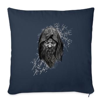Vegvisir Odin avec Hugin et Munin - Vikings - Housse de coussin décorative 45 x 45 cm - bleu marine - Devant