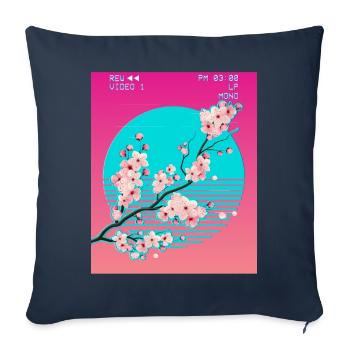 Vaporwave Esthétique Japonaise Sakura Fleur de Cerisier - Housse de coussin décorative 45 x 45 cm - bleu marine - Devant