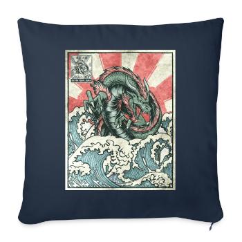 Dragon Kanagawa Wave Stamp Japanese Aesthetic - Sofa pillowcase 17,3'' x 17,3'' (45 x 45 cm) - navy - Front