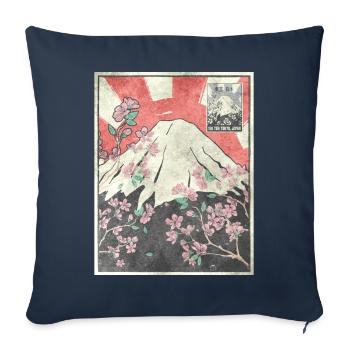 Mt Fuji Cherry Blossom Goût esthétique japonais - Housse de coussin décorative 45 x 45 cm - bleu marine - Devant