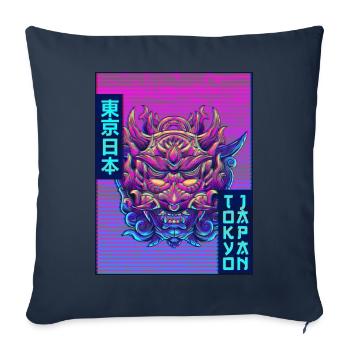 Oni Masque Démon Masque Vaporwave Esthétique Gesc - Housse de coussin décorative 45 x 45 cm - bleu marine - Devant