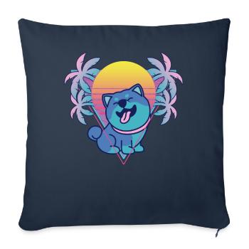 Shiba Inu Vaporwave Esthétique Rétro - Housse de coussin décorative 45 x 45 cm - bleu marine - Devant
