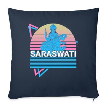 Saraswati Déesse hindoue Mythologie hindoue Cadeau - Housse de coussin décorative 45 x 45 cm - bleu marine - Devant