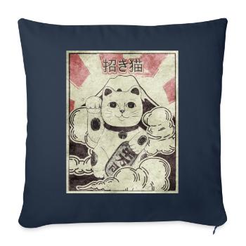 Maneki Neko Cat Japanese Aesthetic Vintage Ges - Sofa pillowcase 17,3'' x 17,3'' (45 x 45 cm) - navy - Front