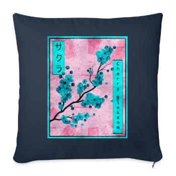 Sakura Cherry Blossom Cadeau esthétique japonais - Housse de coussin décorative 45 x 45 cm - bleu marine - Devant