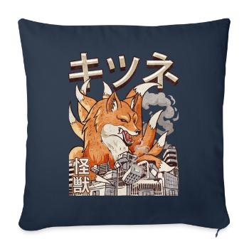 Kaiju Kitsune Renard à neuf queues Japonais Ge - Housse de coussin décorative 45 x 45 cm - bleu marine - Devant
