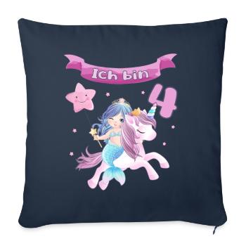 4. Geburtstag - Meerjungfrau mit Einhorn Mädchen 4 - Sofakissenbezug 45 x 45 cm - Navy - Vorne