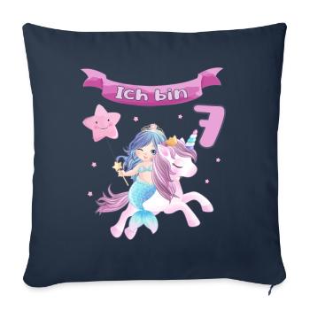 7. Geburtstag - Meerjungfrau mit Einhorn Mädchen 7 - Sofakissenbezug 45 x 45 cm - Navy - Vorne