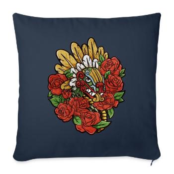 Quetzalcoatl Roses Ancien Serpent Aztèque Maya - Housse de coussin décorative 45 x 45 cm - bleu marine - Devant
