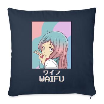 Waifu Anime Girl Japonais Vaporwave Esthétique - Housse de coussin décorative 45 x 45 cm - bleu marine - Devant