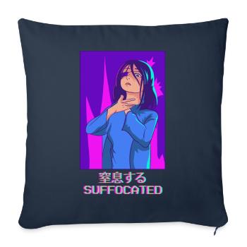 Emo Anime Girl Vaporwave Ges esthétiquement étouffé - Housse de coussin décorative 45 x 45 cm - bleu marine - Devant