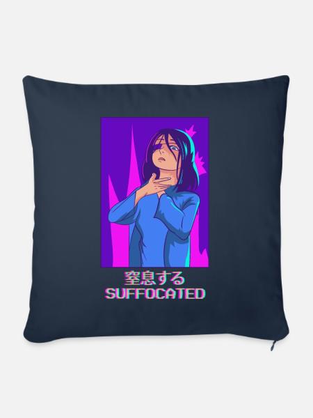 Emo Anime Girl Vaporwave Ästhetisch Ersticktes Ges - Sofakissenbezug 45 x 45 cm - Navy