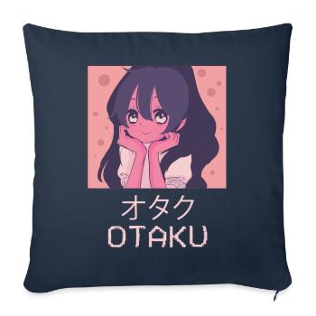 Otaku Anime Girl Japonais Vaporwave Esthétique - Housse de coussin décorative 45 x 45 cm - bleu marine - Devant