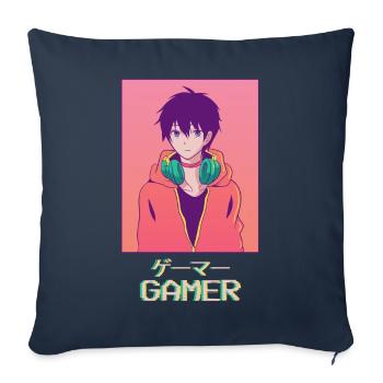 Gamer Anime Jeune Japonais Vaporwave Esthétique - Housse de coussin décorative 45 x 45 cm - bleu marine - Devant