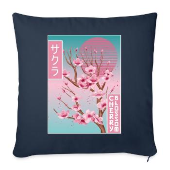 Sakura Cherry Blossom Vaporwave Aesthetic Gift - Sofa pillowcase 17,3'' x 17,3'' (45 x 45 cm) - navy - Front