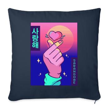 Finger Heart Vaporwave Aesthetic Saranghae Gesche - Sofa pillowcase 17,3'' x 17,3'' (45 x 45 cm) - navy - Front