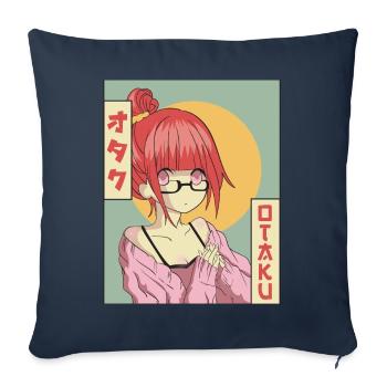 Otaku Anime Girl Japonais Vaporwave Esthétique - Housse de coussin décorative 45 x 45 cm - bleu marine - Devant