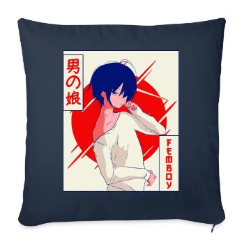 Femboy Anime Young Vaporwave Cadeau Esthétique - Housse de coussin décorative 45 x 45 cm - bleu marine - Devant
