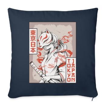 Samurai Anime Girl Kitsune Mask Tokyo Japan Ge - Sofa pillowcase 17,3'' x 17,3'' (45 x 45 cm) - navy - Front