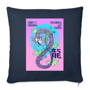 Dragon Japonais Vaporwave Cadeau Esthétique - Housse de coussin décorative 45 x 45 cm - bleu marine - Devant