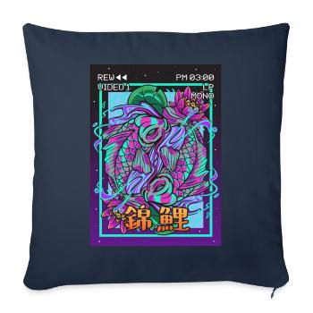 Koi Fish Carp Vaporwave Esthétique Rétro VCR - Housse de coussin décorative 45 x 45 cm - bleu marine - Devant
