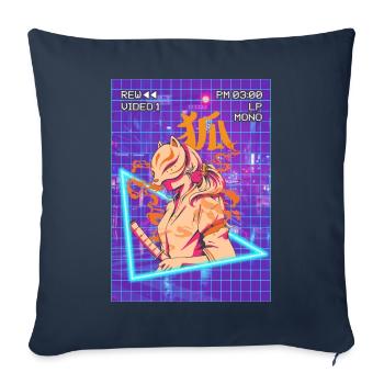 Samurai Anime Girl Kitsune Mask Vaporwave Geschen - Sofa pillowcase 17,3'' x 17,3'' (45 x 45 cm) - navy - Front