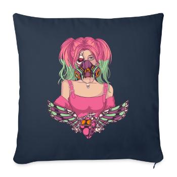 Cyborg Anime Girl Cyber Punk Cyber Esthétique - Housse de coussin décorative 45 x 45 cm - bleu marine - Devant