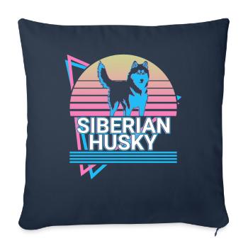 Cadeau rétro Husky Sibérien - Housse de coussin décorative 45 x 45 cm - bleu marine - Devant