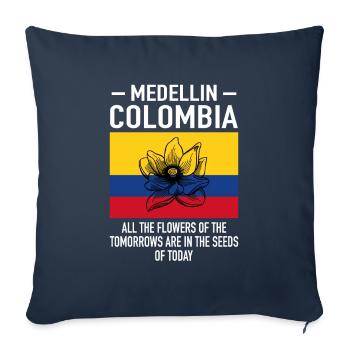 Medellin Colombie Fleurs Drapeau - Housse de coussin décorative 45 x 45 cm - bleu marine - Devant