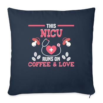 This NICU runs on coffe & Love Nurse - Sofa pillowcase 17,3'' x 17,3'' (45 x 45 cm) - navy - Front