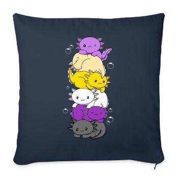 Drapeau non binaire LGBTQ Kawaii Axolotl Stack - Housse de coussin décorative 45 x 45 cm - bleu marine - Devant
