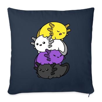 Kawaii Axolotl Pile Drapeau non binaire Nonbinä - Housse de coussin décorative 45 x 45 cm - bleu marine - Devant