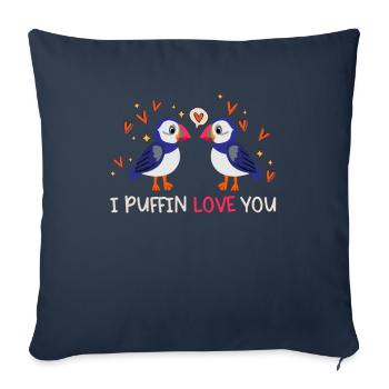 I Puffin Love You Relation Hearts Love Seabirds - Housse de coussin décorative 45 x 45 cm - bleu marine - Devant