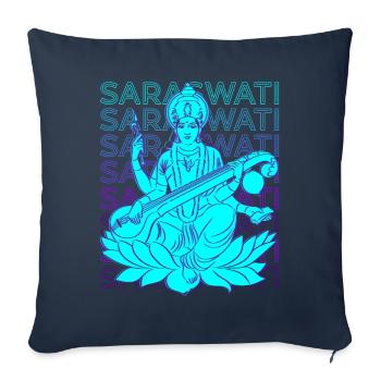 Saraswati Déesse hindoue Mythologie hindoue - Housse de coussin décorative 45 x 45 cm - bleu marine - Devant