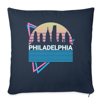 Philadelphia City Skyline Cityscape Retro - Sofa pillowcase 17,3'' x 17,3'' (45 x 45 cm) - navy - Front