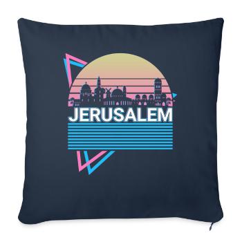 Jerusalem City Skyline Cityscape Rétro - Housse de coussin décorative 45 x 45 cm - bleu marine - Devant