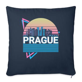 Praque City Skyline Paysage urbain Rétro - Housse de coussin décorative 45 x 45 cm - bleu marine - Devant