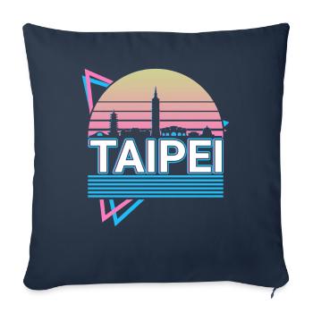 Taipei City Skyline Cityscape Rétro - Housse de coussin décorative 45 x 45 cm - bleu marine - Devant