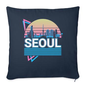 Seoul City Skyline Cityscape Rétro - Housse de coussin décorative 45 x 45 cm - bleu marine - Devant