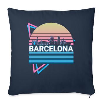 Barcelone City Skyline Cityscape Rétro - Housse de coussin décorative 45 x 45 cm - bleu marine - Devant