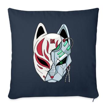 Cyborg Kitsune Mask Fox Mask Cyber Esthétique - Housse de coussin décorative 45 x 45 cm - bleu marine - Devant