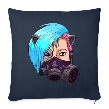Cyborg Anime Girl Cyber Esthétique Japonaise - Housse de coussin décorative 45 x 45 cm - bleu marine - Devant