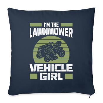 Tondeuse à gazon Tracteur Femme Rétro Jardinage - Housse de coussin décorative 45 x 45 cm - bleu marine - Devant